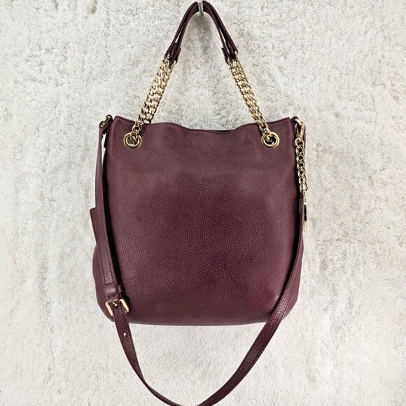 MICHAEL KORS Merlot Pebble Leather Hobo Satchel Shoulder Bag Large Logo Charm - Picture 7 of 15